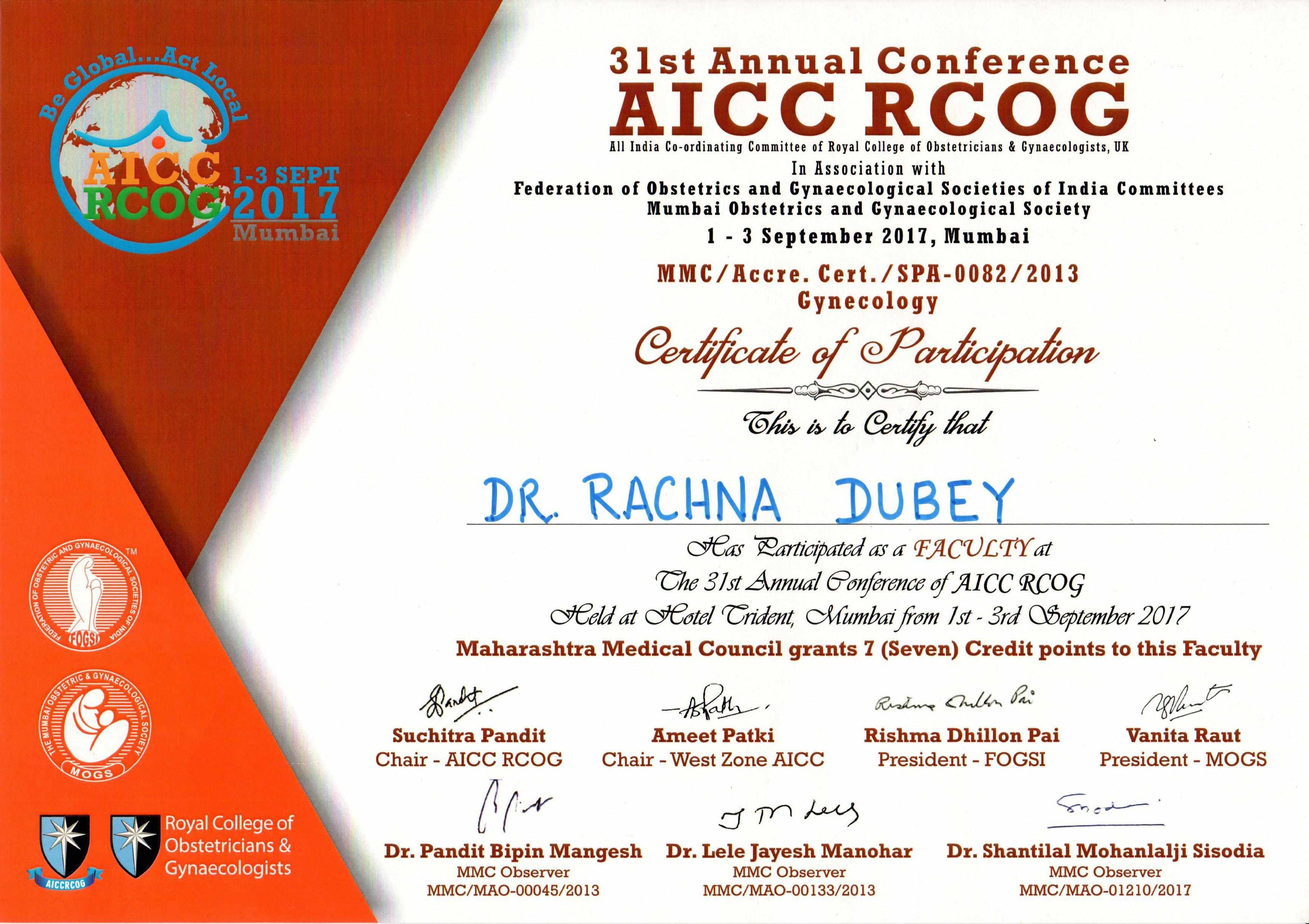 Certificatesappreciation Dr Rachna Dubey